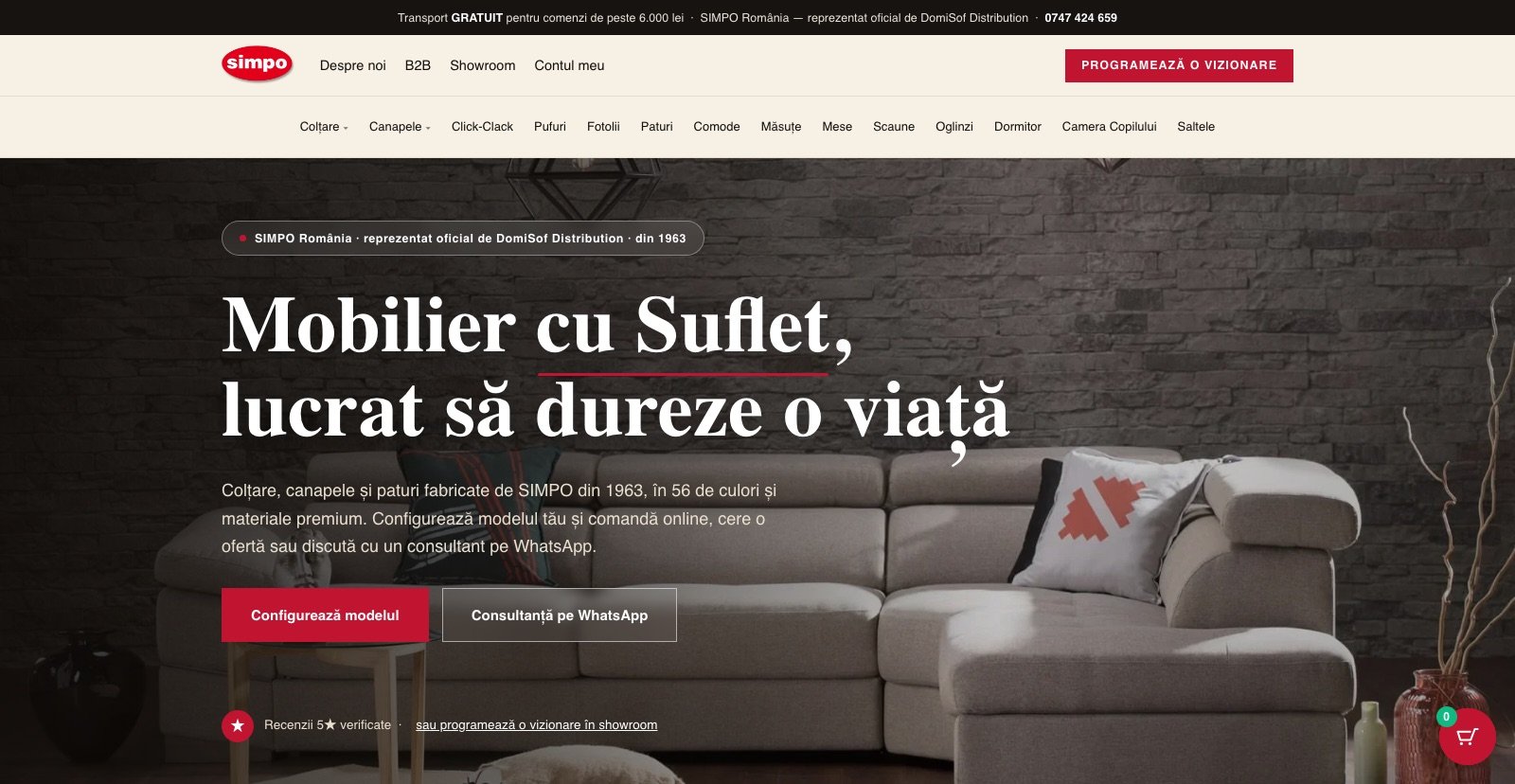 Homepage SIMPO România — mobilier cu suflet, canapele și colțare premium